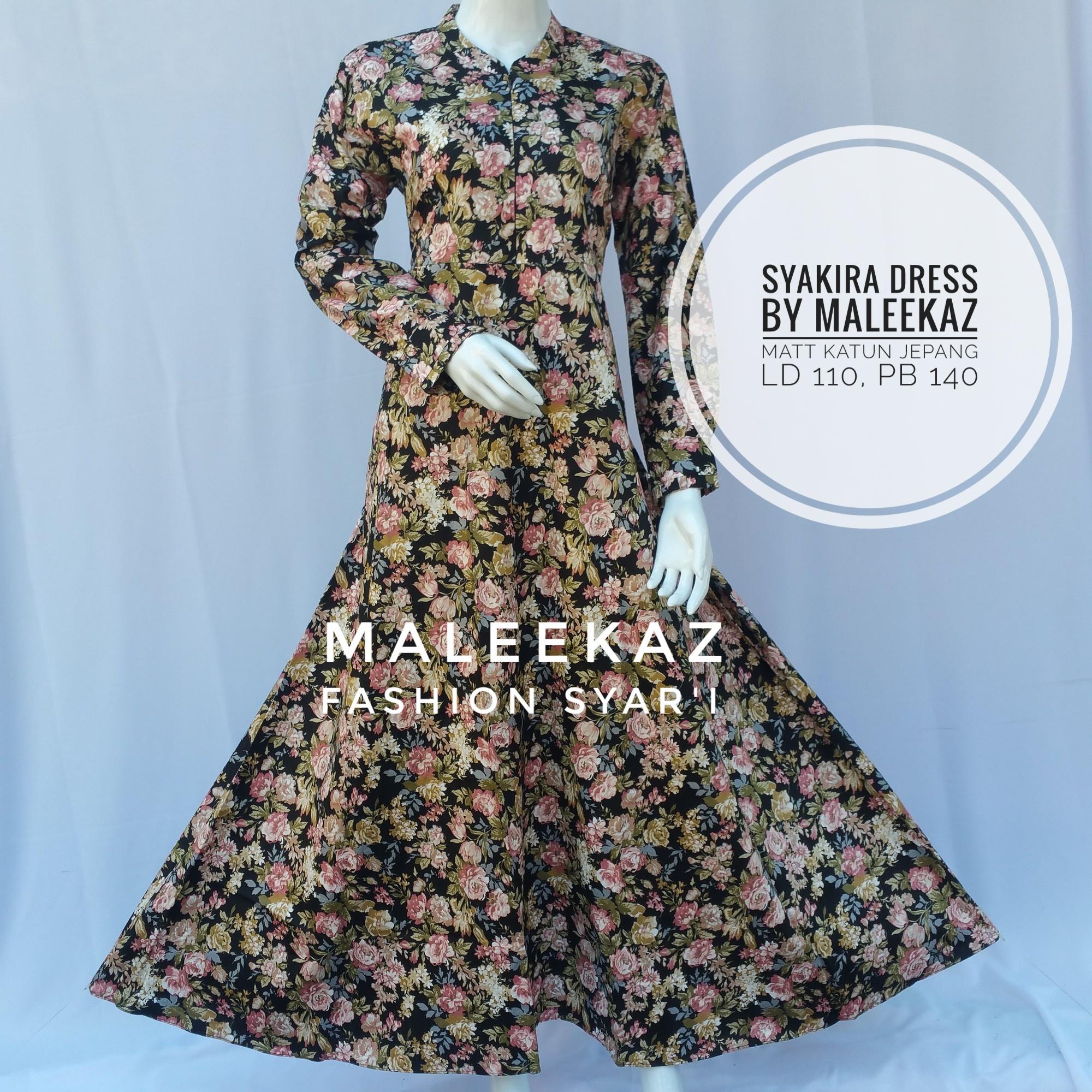 MaleekaZ Fashion Syar'i / Gamis Syar'i / Gamis Muslim / Gamis Muslim Syari / Syar'i Fashion Maxi / Syari Simple Elegant / Baju Muslim Wanita - Syakira Dress - Hitam