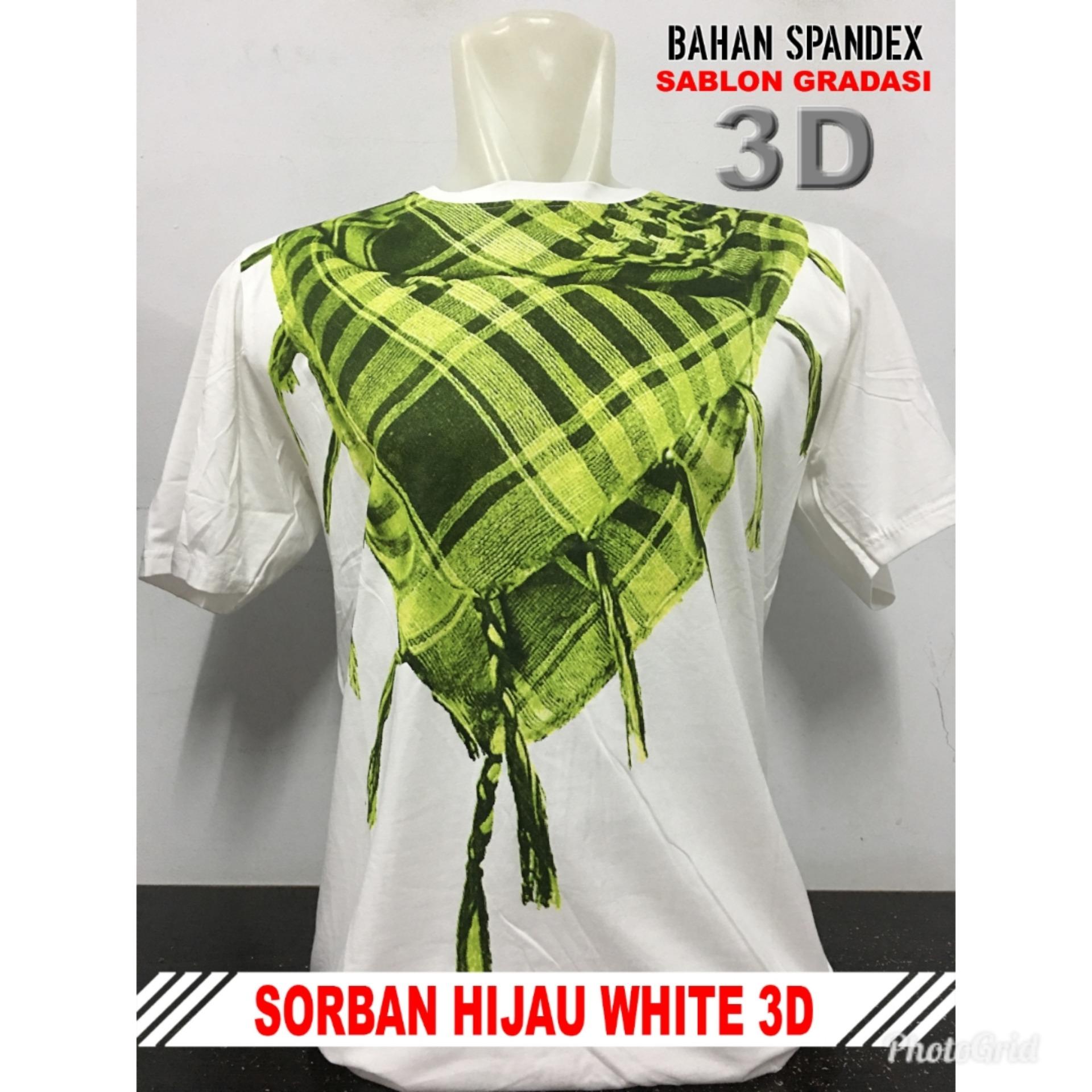 Gracestore - Kaos T-shirt Distro Premium Sorban Hijau 3D - Putih