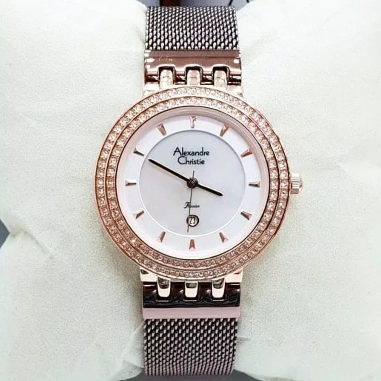 Alexandre Christie AC2704 Original Jam Tangan Wanita Stainless Steel Ungu Rosegold