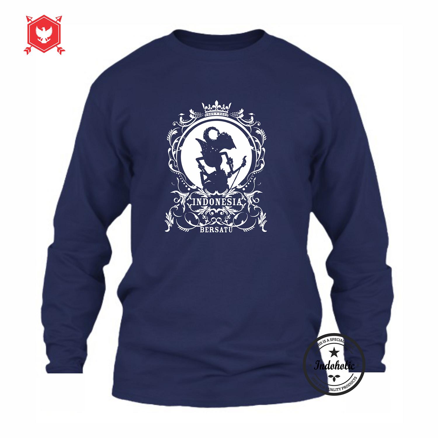 Indoholic Apparel Kaos Distro Wayang Indonesia Bersatu Baju Pria Bandung Lengan Tangan Panjang Muslim Moslem Premium Lebaran Murah Keren Wanita Anime - Navy