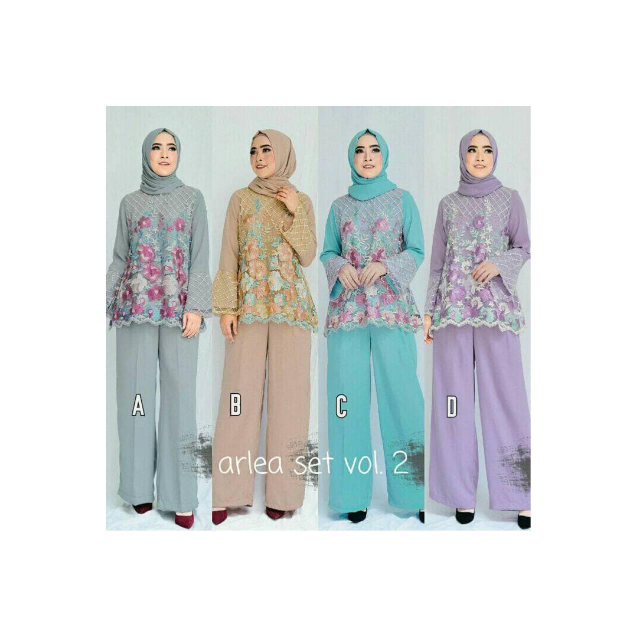 3 in 1 setelan muslim blus brokat tulle mewah+kulot+pashmina