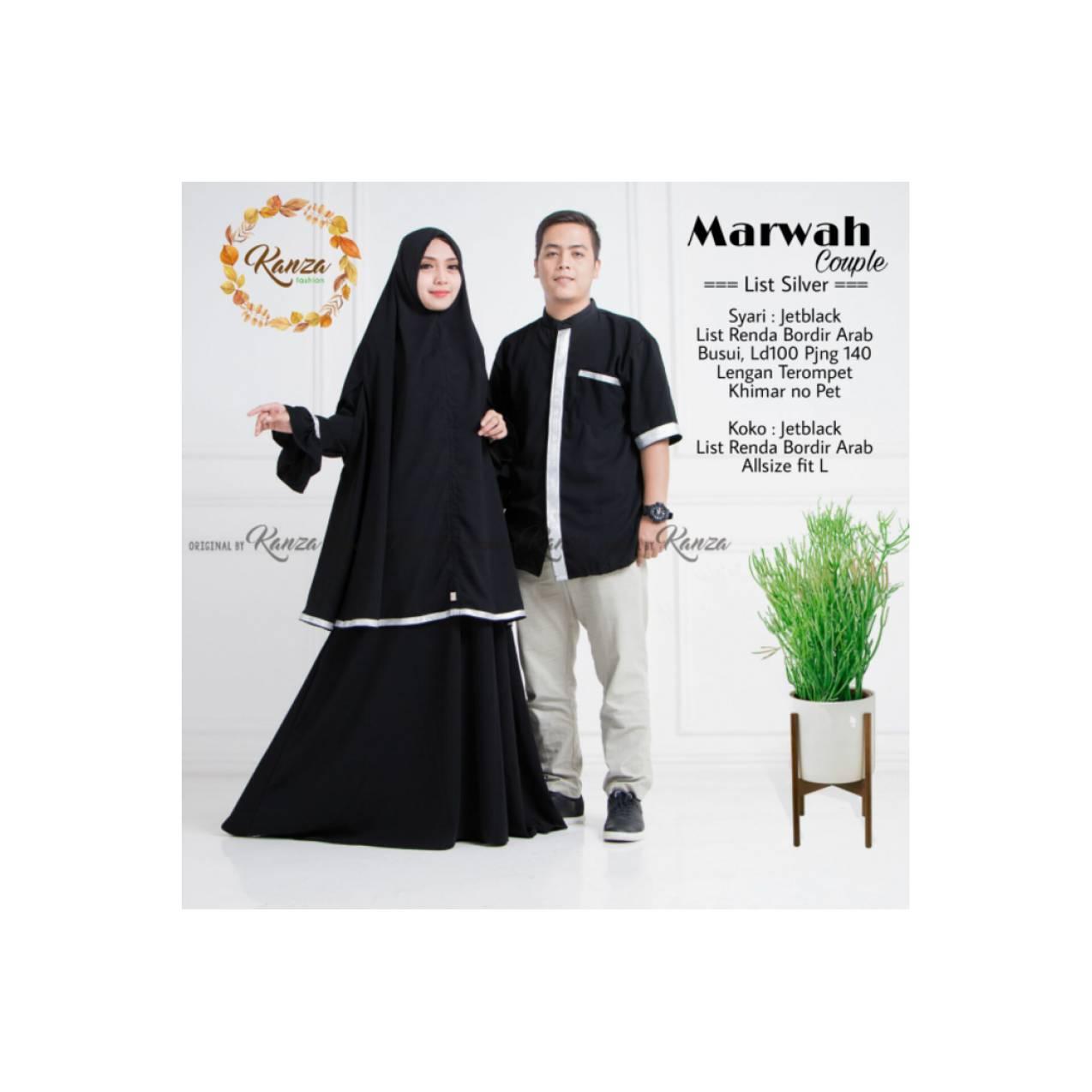 baru marwah cople setelan gamis syari cople hitam ori adem simple