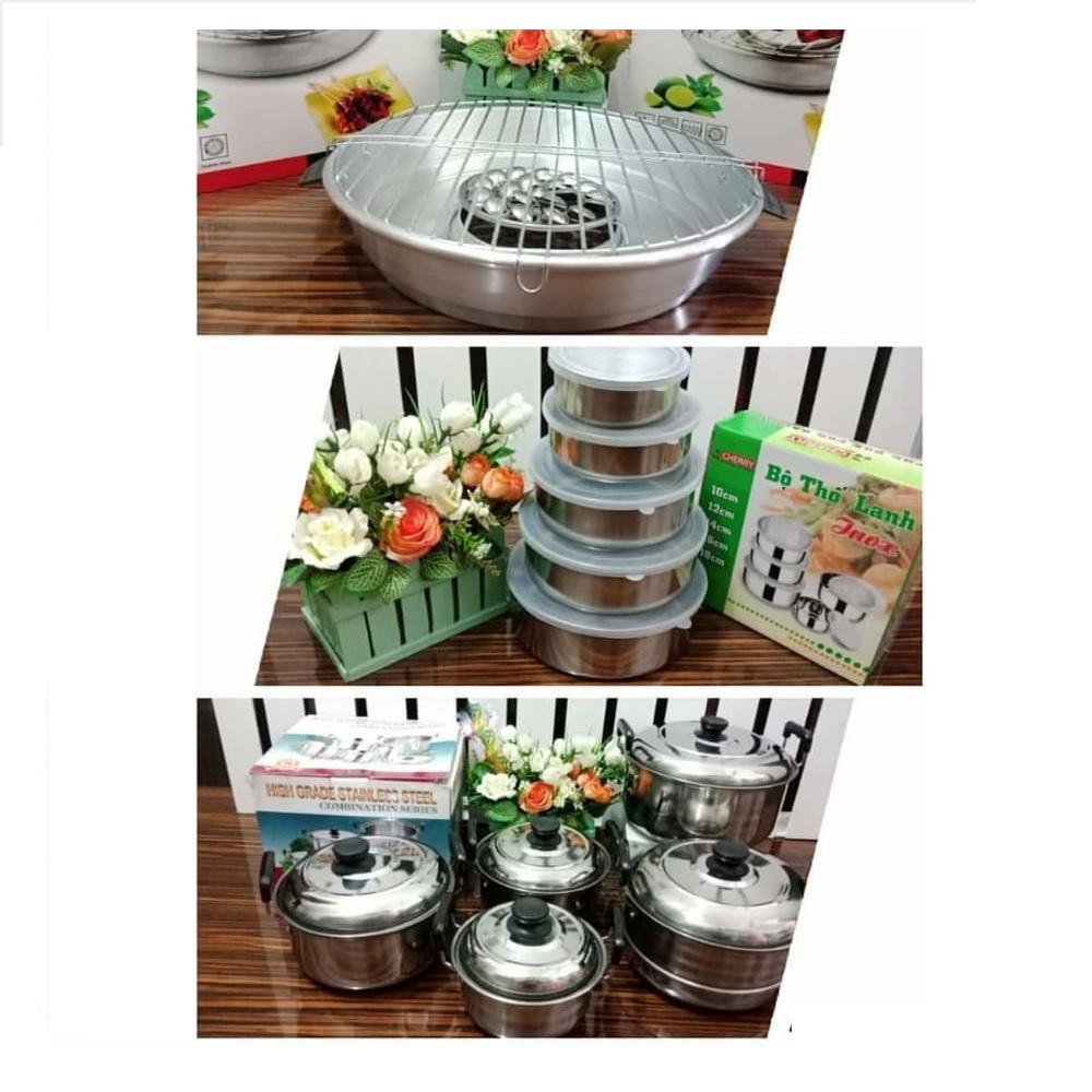 Paket Hemat Dapat 3 Item Dalam 1 Harga - Magic Roaster - Fancy Grill + Rantang Beranak - Fresh Box - Sealware - Food Storage + Panci 5 Pcs (Dengan 5 Ukuran Yang Berbeda)