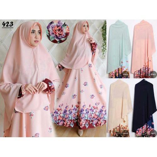 Promo Hari Ini Gamis Maxi Dress Syari Bahan Baloteli Khimar Jilbab Wolfis Untuk Lebaran