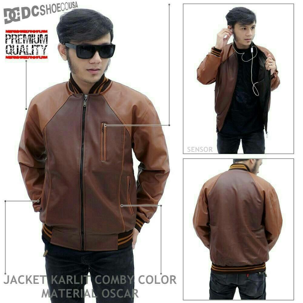 TJK Fashion Shop Jaket SK Kulit Pria Exclusive Series Comby Color - | COKLAT |