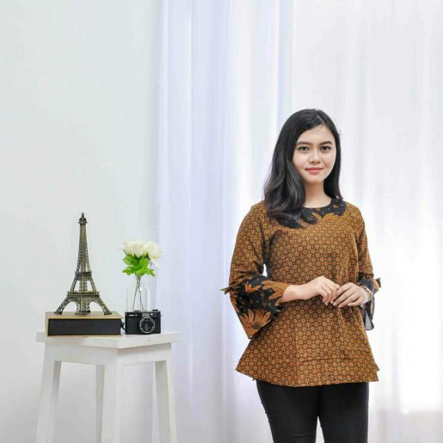 BLOUSE BATIK LENGAN TEROMPET KEMAJA BATIK WANITA BATIK PEKALONGAN HEM BATIK PANJANG EKSLUSIF MURAH KEREN SERAGAM BATIK BATIK KANTOR BATIK KERJA-BATIK TRUNTUM MIX PADI