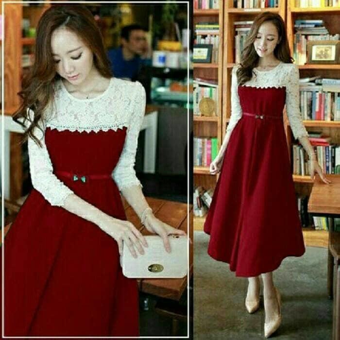 Dress Panjang Brukat / Dress White Brokat Red Christmas Kory Vintage