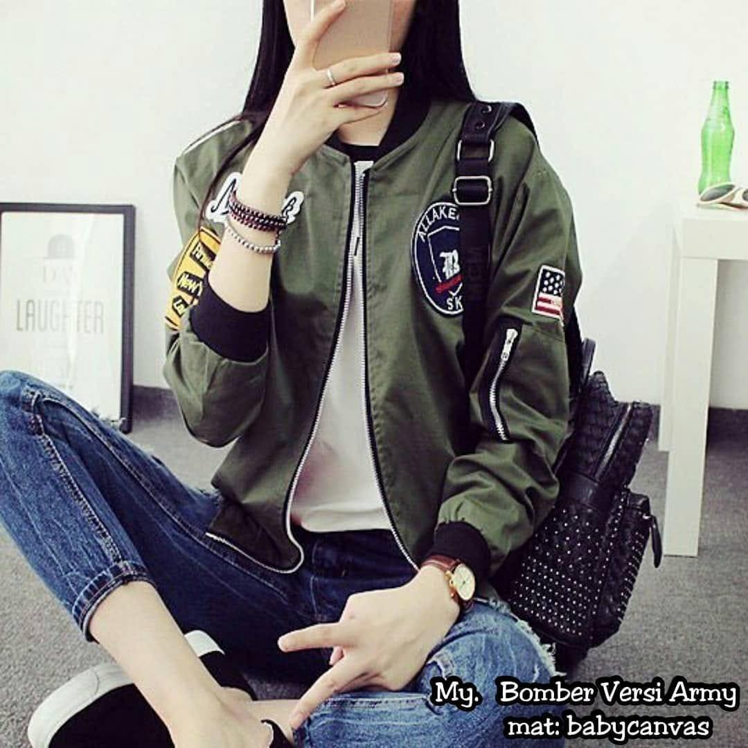 TJK Fashion Bomber Versi Army Jaket Cewe Atasan Wanita