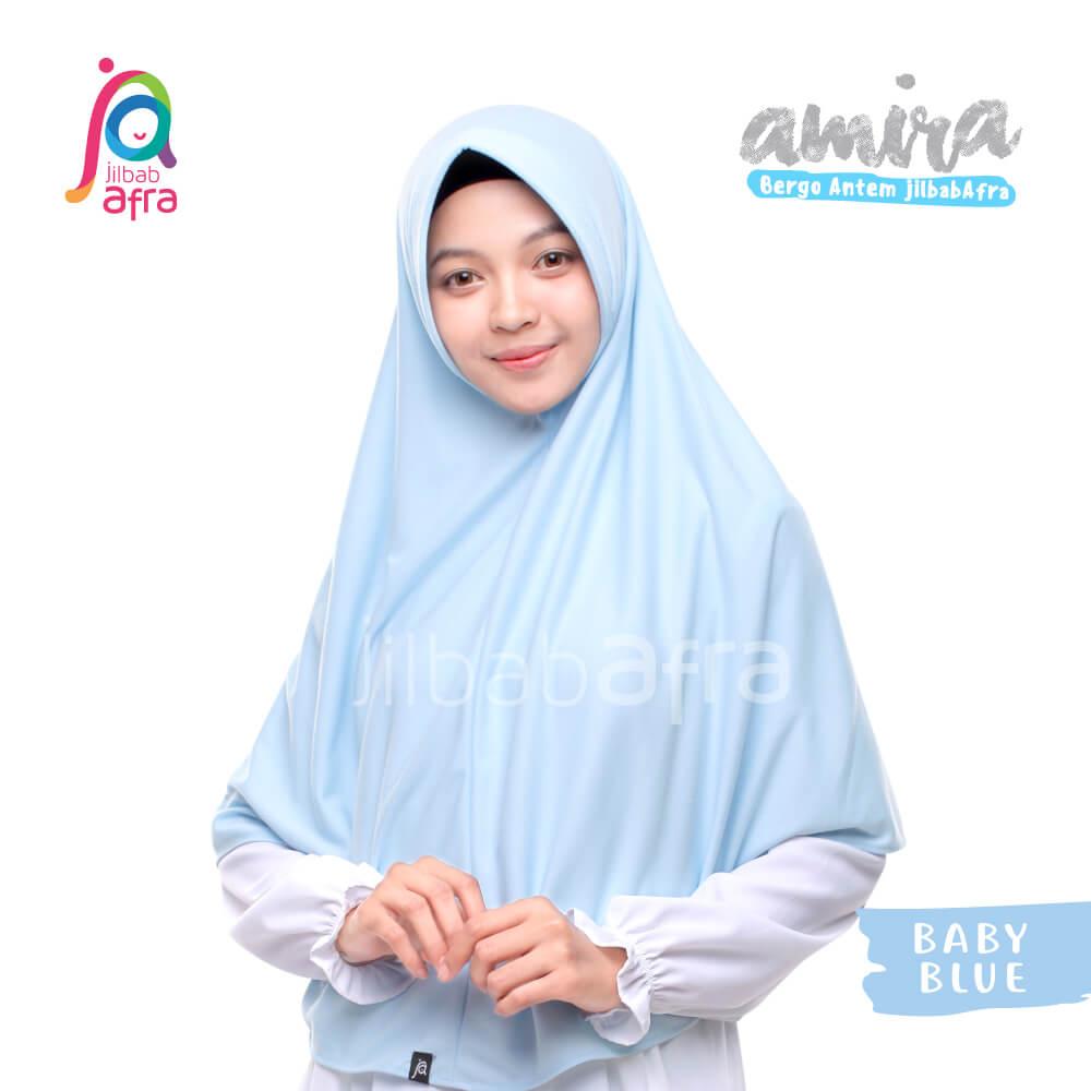 Jilbab Amira 15 Baby Blue - Bergo Pet Antem - Jilbab Afra - Hijab Instan Bahan Kaos, Adem & Lembut