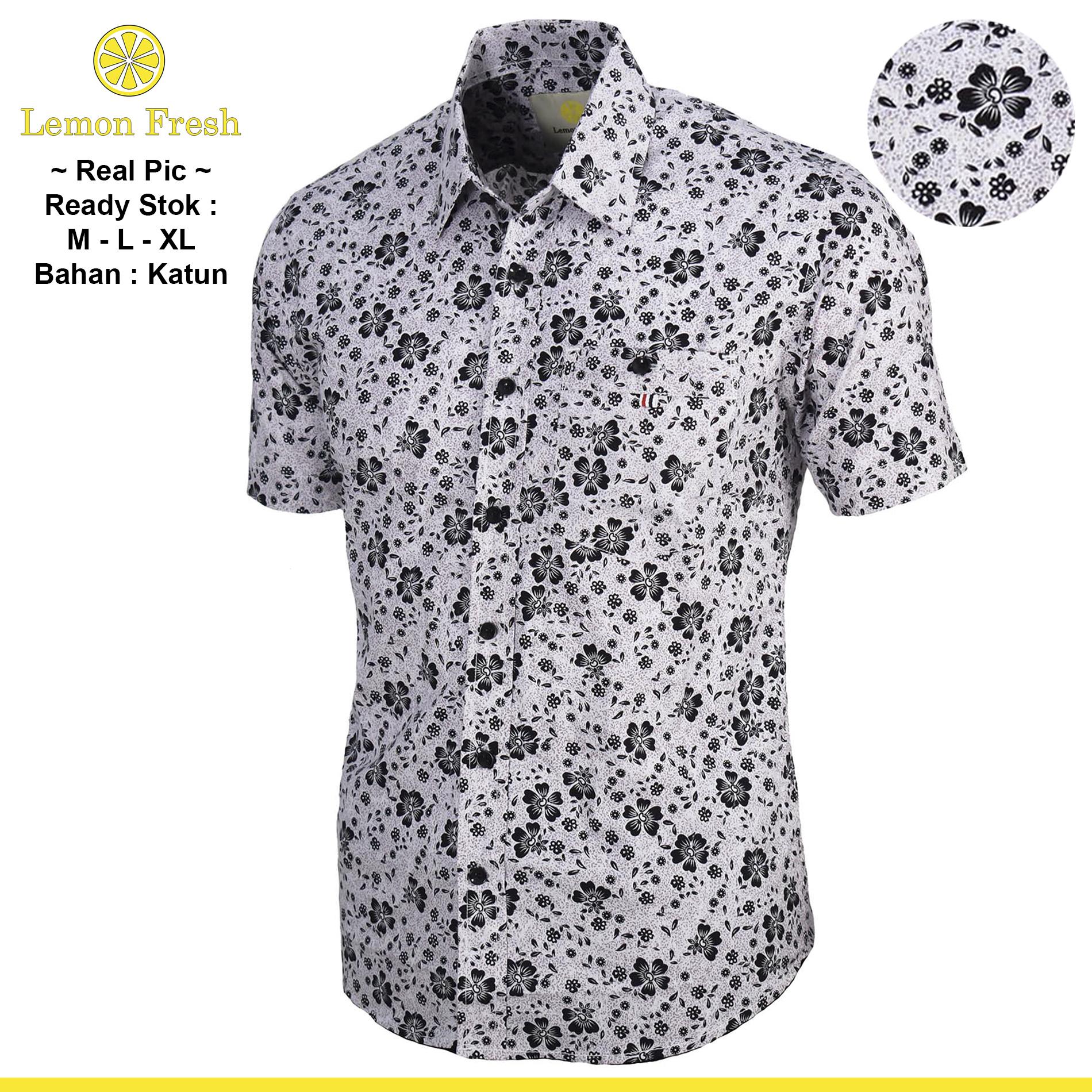 Lemon Fresh - Kemeja Pria Casual Keren Lengan Pendek Panjang Motif Batik Polos Slimfit Flanel Cowok - KODE ELVIS