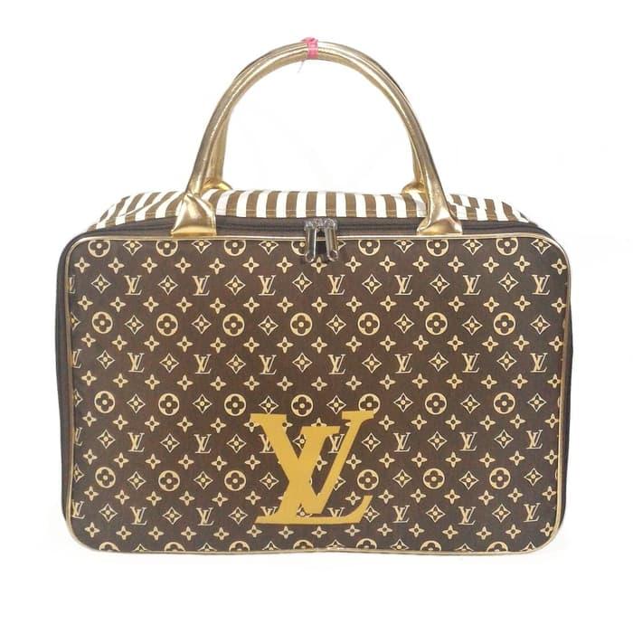Promo!! Tas Travel Bag Lv Coklat Koper Anak Piknik Renang Kanvas Tebal - ready stock