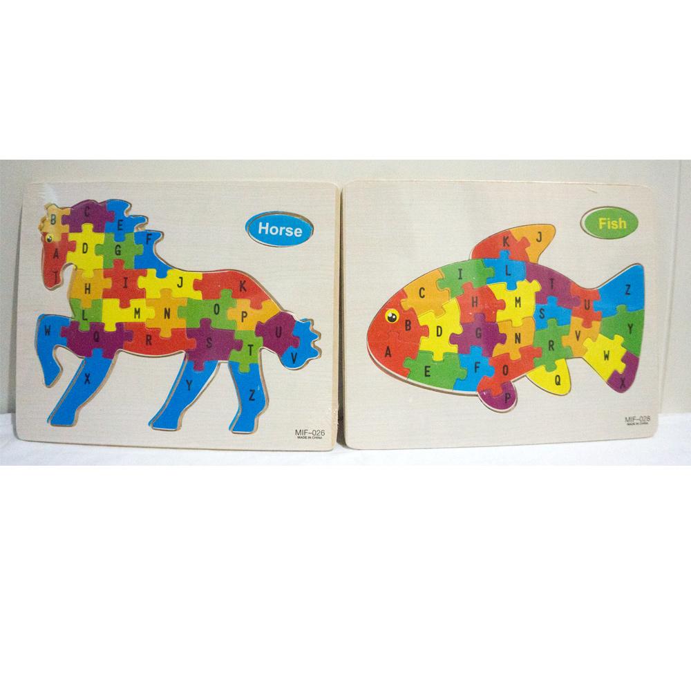 Puzzle Kayu A-z alphabet desain karakter kecil - mainan edukatif - puzzle MIF