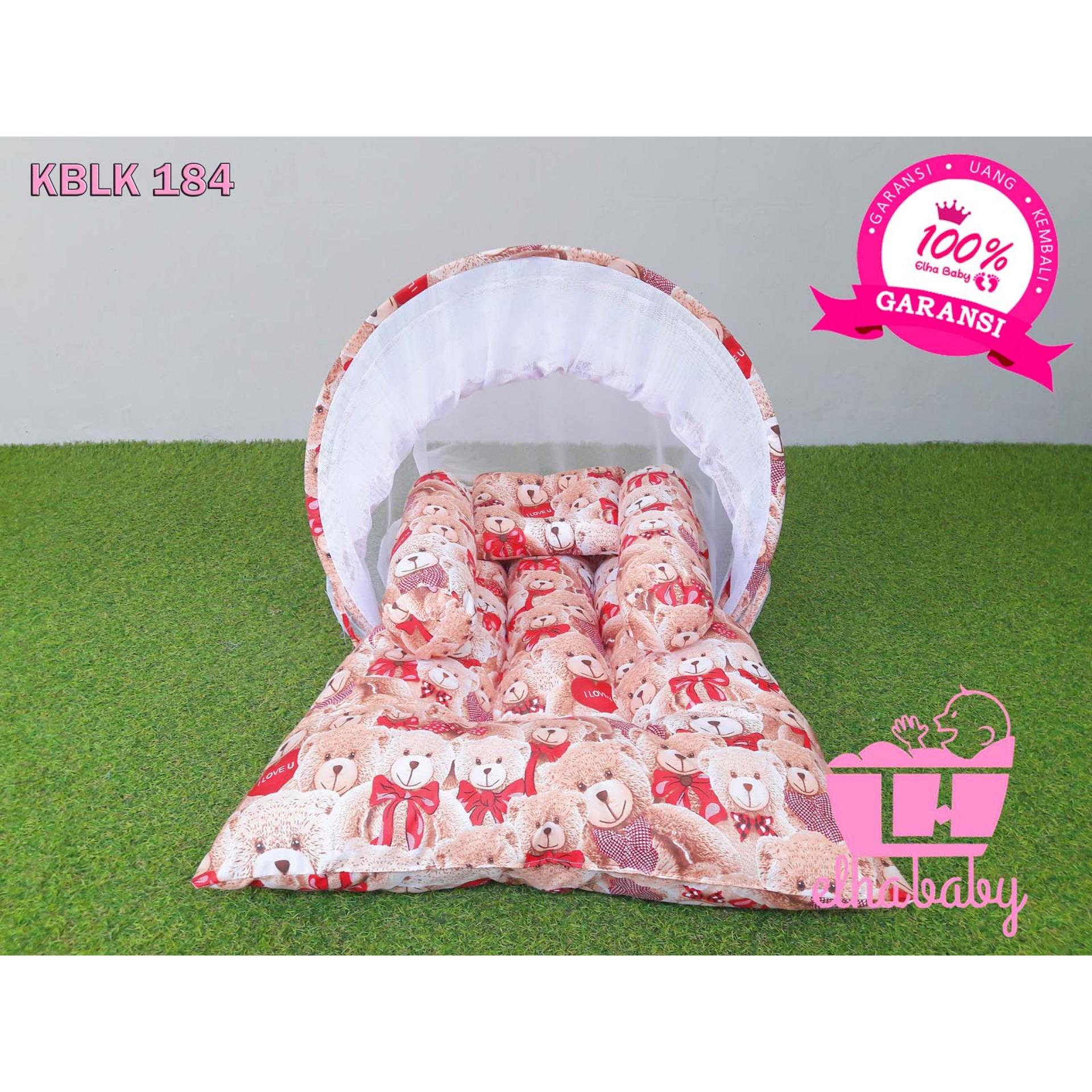 Grosir Babyshop KBLK 184 Kasur Bayi Lipat Kelambu Small Teddy Bear I Love U Red