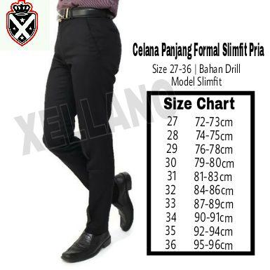 Xellano - Celana Formal Panjang Pria Slim fit Vincent Hitam - Celana Bahan Kerja Kantor Drill 28-36 -Celana Panjang Pria Slimfit