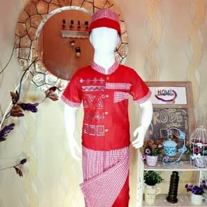 BAJU KOKO SARKOCI ANAK BIRU TOSKA MERAH 3 TAHUN