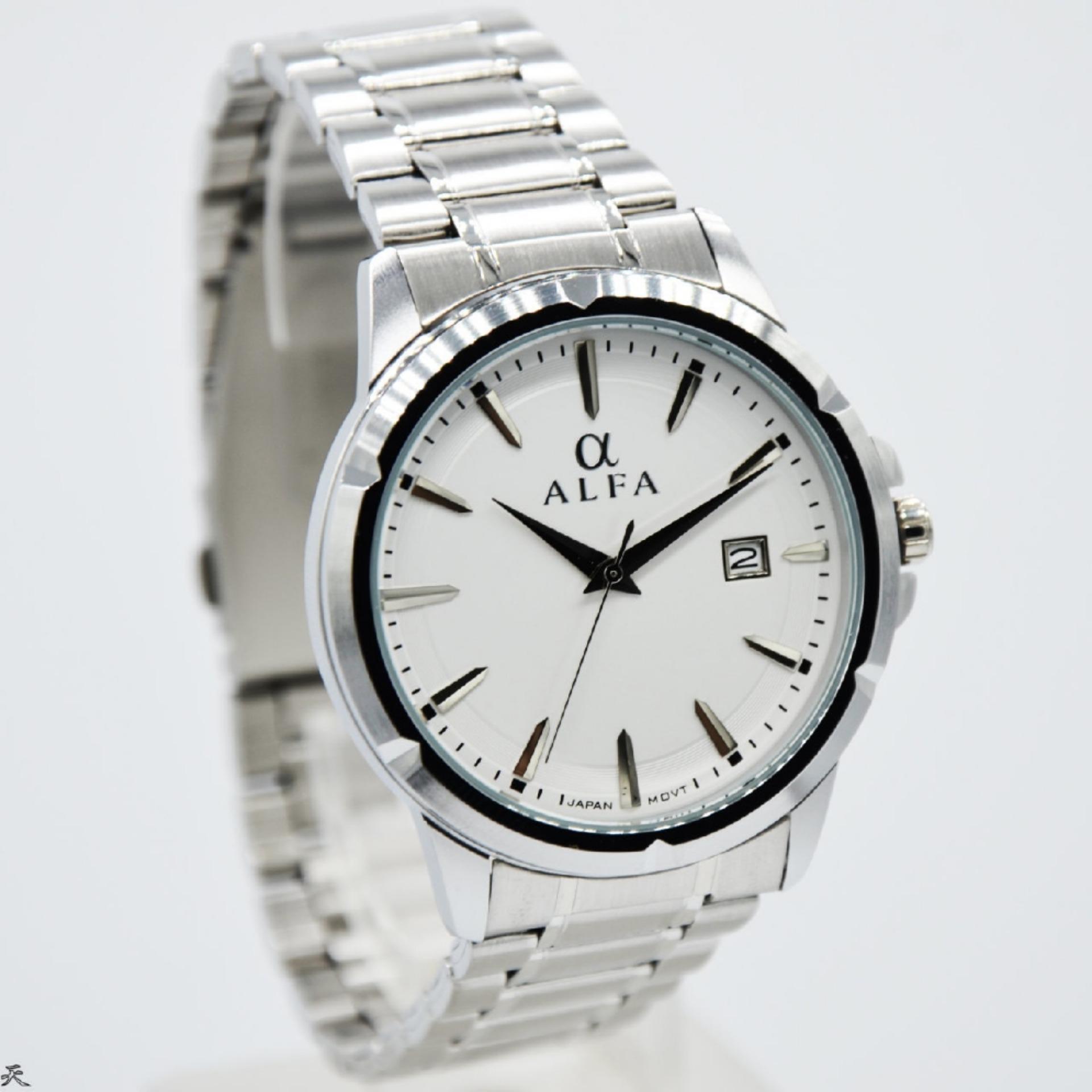 Alfa 88131M Jam Tangan Pria / Cowok Stainless Steel Hitam