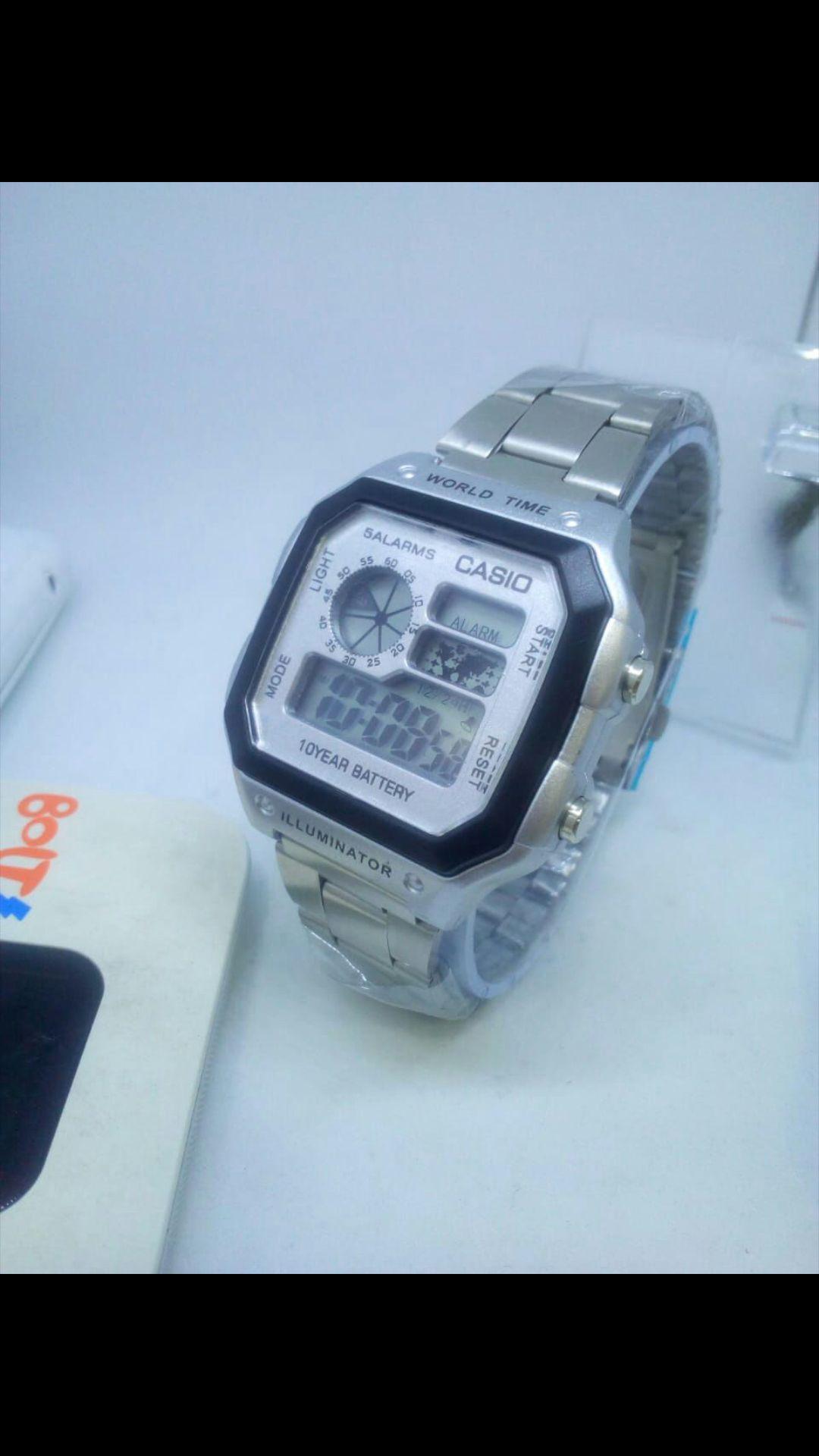 Casio digital jam tangan Pria/Wanita rubber strap - silver - Terbaru
