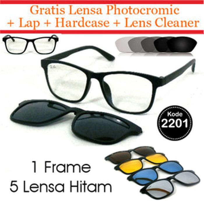 Hemat 10%!! Frame Kacamata Clip On 5 Lensa + Lensa Otomatis Fotogrey Photocromic - ready stock