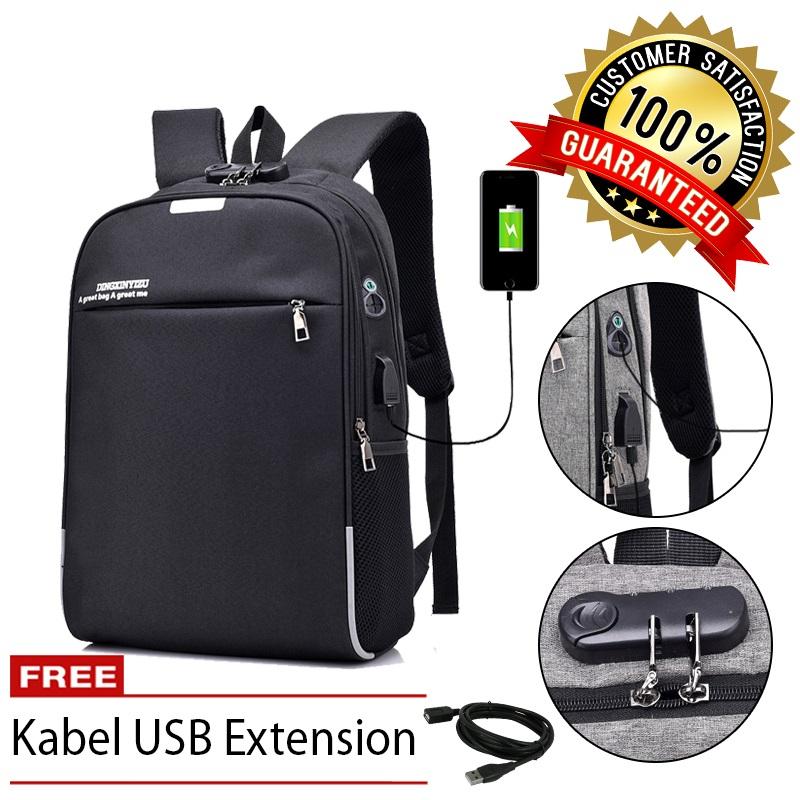 Dxyizu BP-L Tas Ransel Laptop Anti Maling Pria Sekolah Kuliah Kerja Support USB Charger and Gembok Built-in Lock