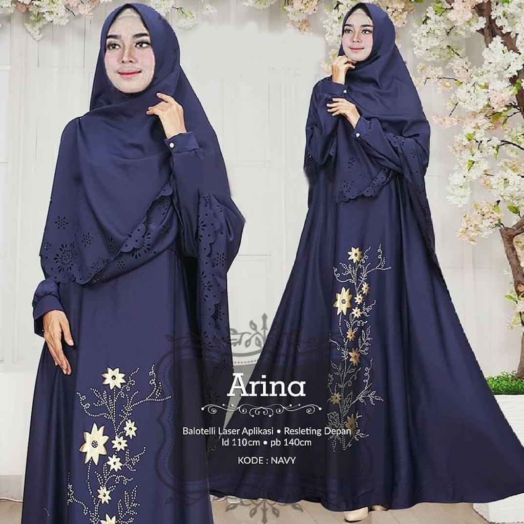 GAMI MURAH GAMIS KEKINIAN JUAL BAJU GROSIR BAJU MUSLIMAH GAMIS BUSUI KHIMAR SET SYARI MUSLIMA ARINA NAVY
