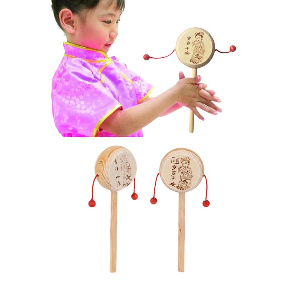 Mainan Kerincingan Bentuk Drum Gaya China Bahan Kayu Untuk Anak-Anak