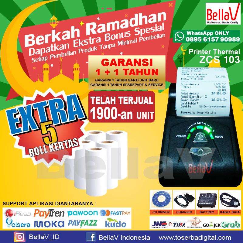 Printer Bluetooth Thermal BellaV ZCS 103 Support Paytren Fastpay iReap
