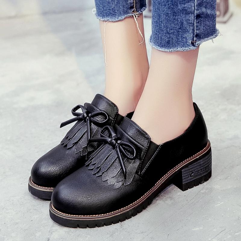 Sepatu Kulit Kecil Retro Sepatu Wanita Siswa (Hitam Perhiasan Yang Berkelip-Kelip)