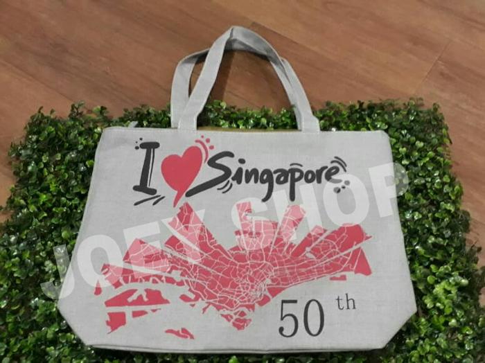 HOT PROMO!!! Tas Oleh oleh Souvenir I Love Singapore 50 th warna Abu abu - 8Kp3K2