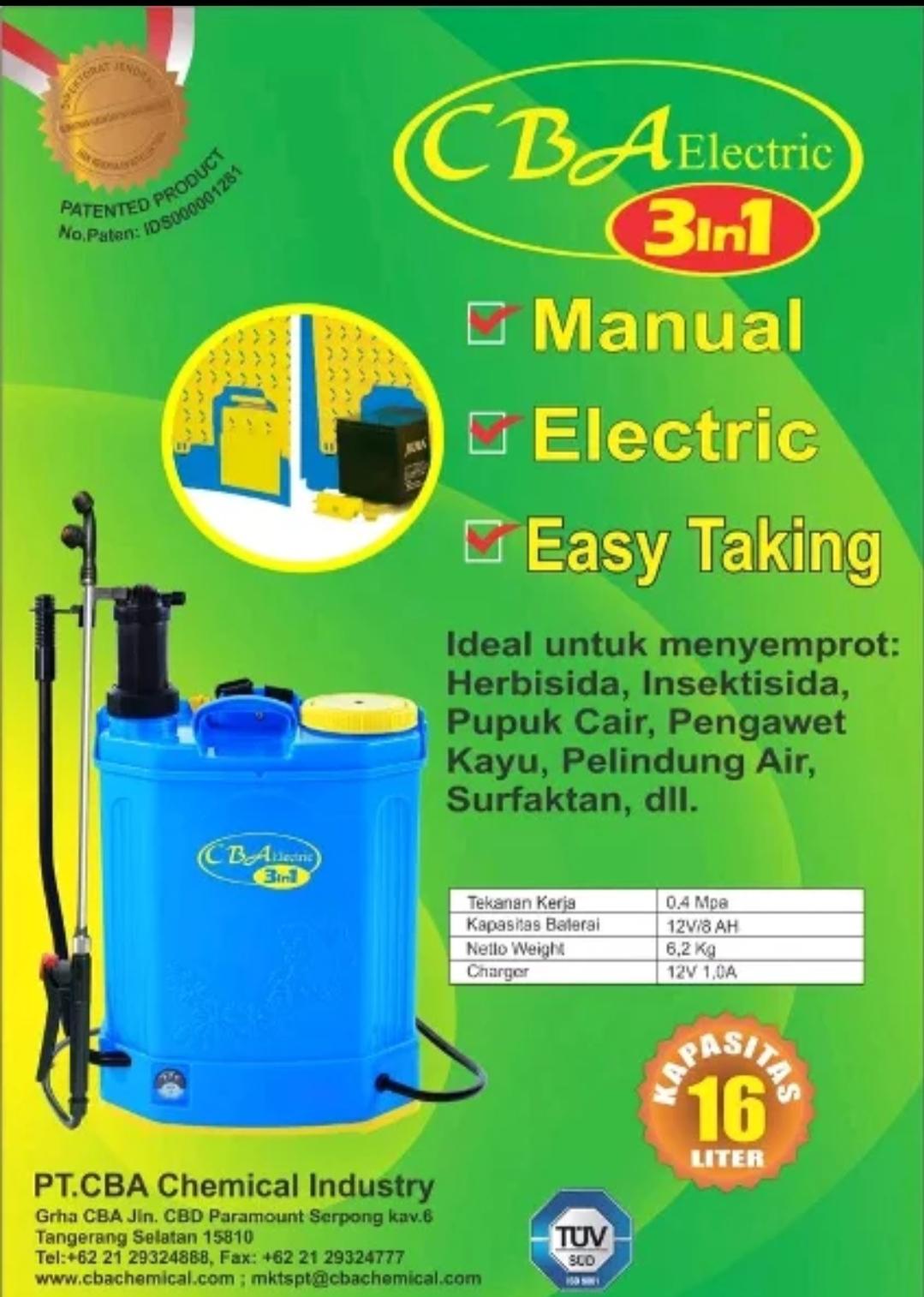 CBA 3in1 Fertilizer Electric Sprayer Knapsack tipe 5.5 electric + manual 16L