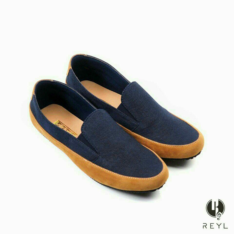 Sepatu Slip On Pria Loafers ORIGINAK Reyl Casual Slop Sneakers Vans Converse Adidas Nike Anak Wanita Biru Navy Biru Dongker