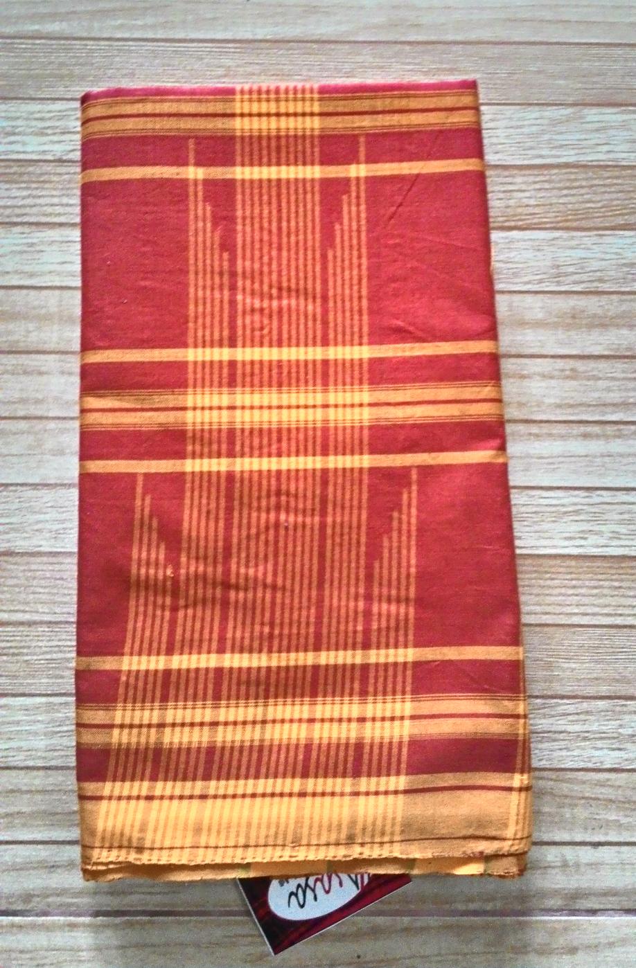 Sarung Tenun Samarinda (motif pucuk Sokbi) kombinasi kuning merah