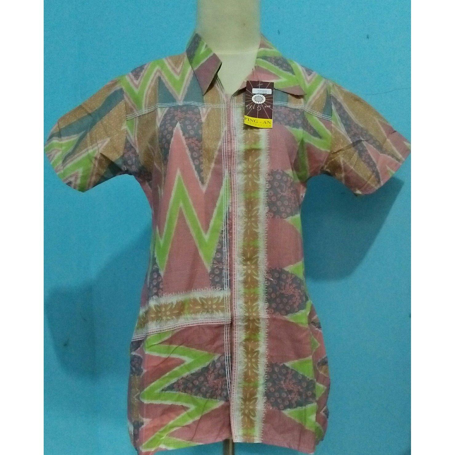 Di&Va Blus Batik Wanita Kombinasi tribal Pink Hijau size L
