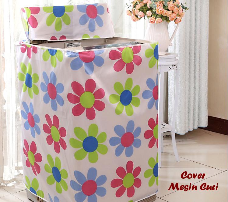 Cover Mesin Cuci Bahan Satin Anti Air - 1 Tabung Bukaan ATAS (TOP Loading) - Motif Bunga Warna Warni