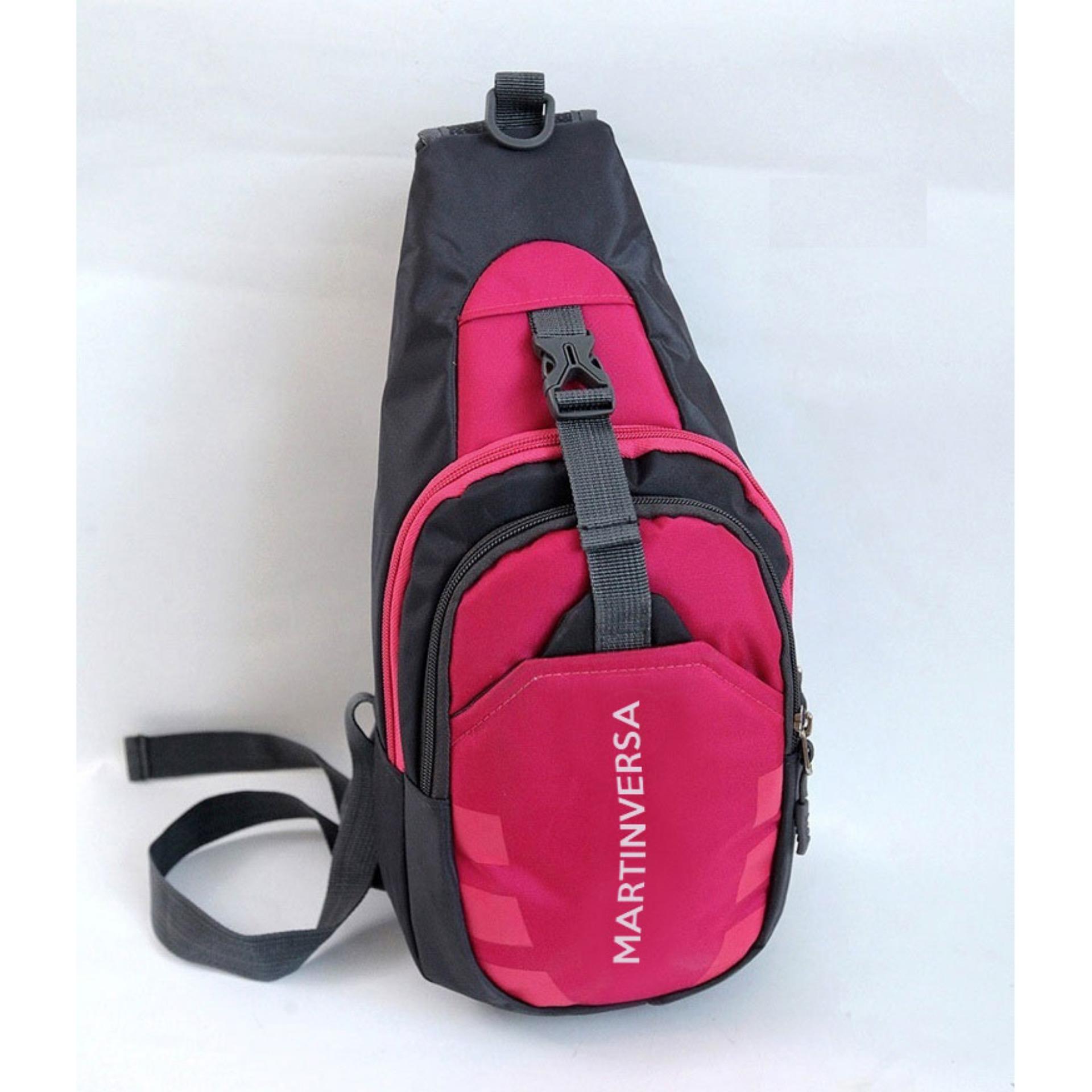 CH8 Tas selempang pria wanita kanvas nylon canvas mens woman chest pack crossbody sports sepeda sling bag slingbag - Pink / Merah Muda