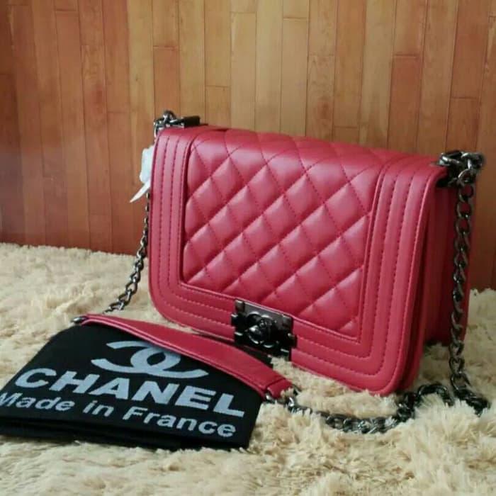 PROMO!!! Tas Selempang Wanita Branded Chanel Boy Mini Tali Rantai Warna Merah - fLz5Zb
