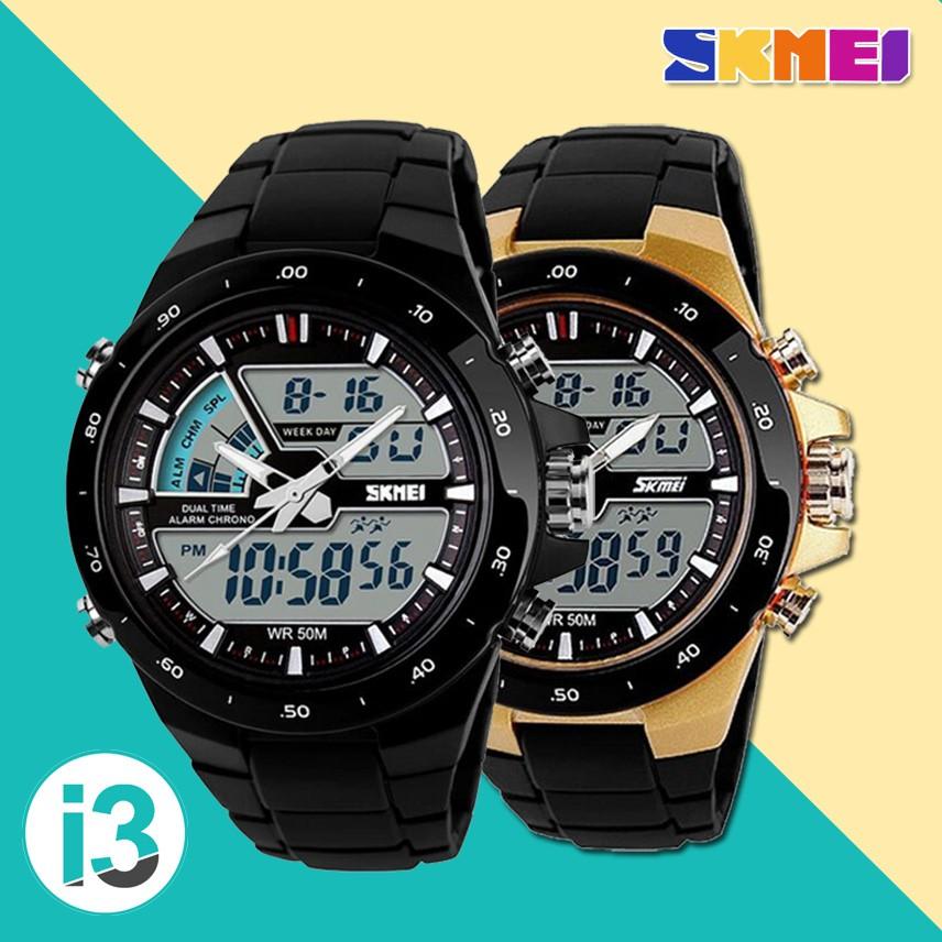 Jam Tangan Pria / Cowok SKMEI AD 1016 Digital Analog Sporty Casual Keren Anti Air Variasi Hitam