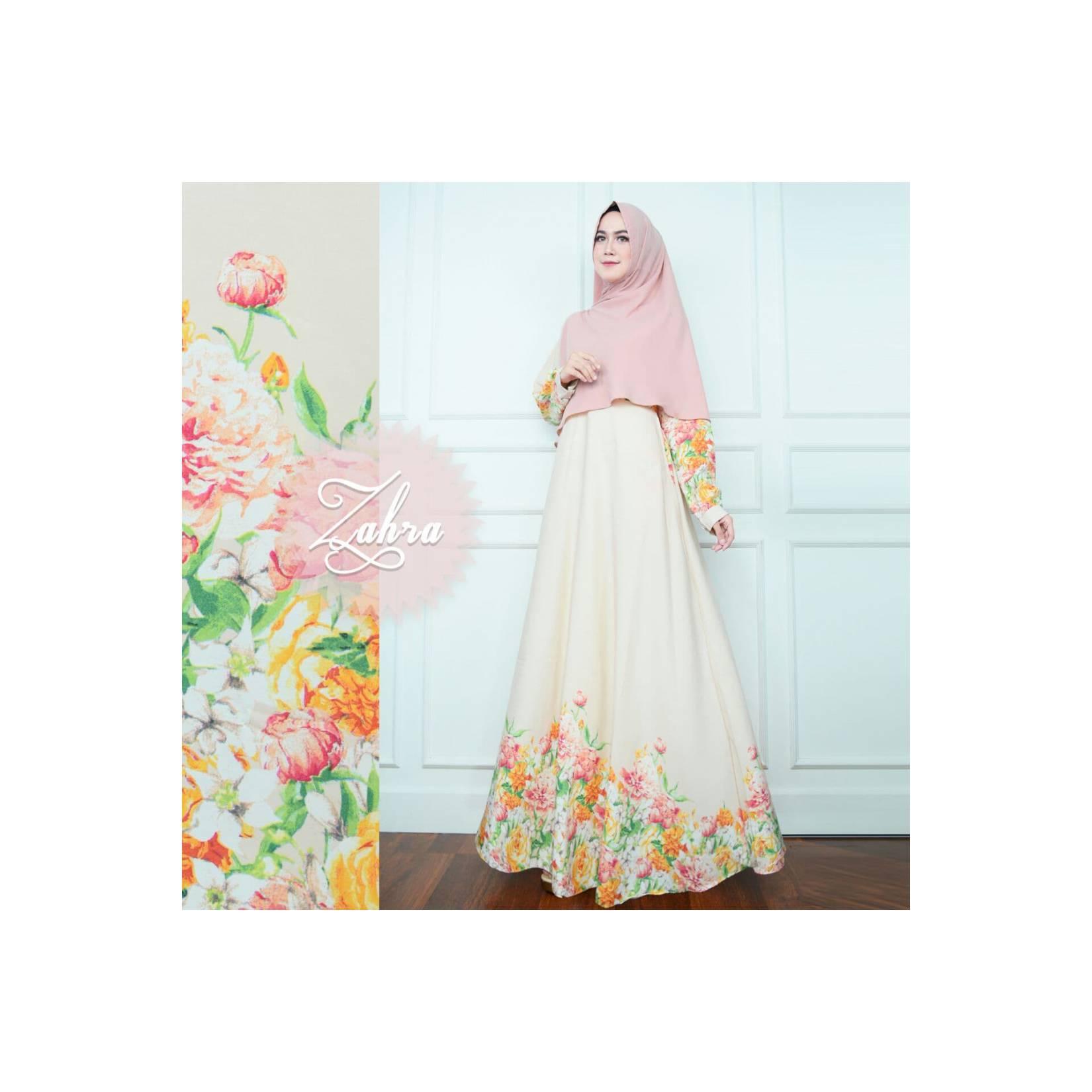 CREAM Gamis Set Monalisa Bunga Tulip Zahra Syari Baju Busana Muslimah
