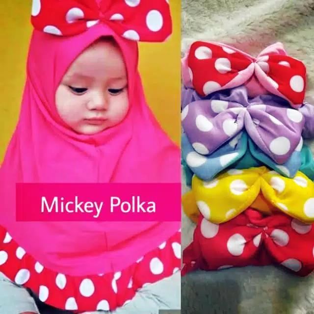 Kerudung Anak Bayi Mickey polka / Jilbab Anak Bayi / Jilbab Bayi / Hijab Pashmina Instan Anak