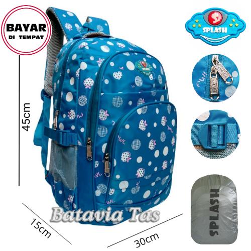 Batavia Tas Ransel Splash Tas Pria Tas Wanita Tas Ransel Pria Tas Ransel Wanita Tas Ransel Anak Tas Anak Sekolah Import Tas Sekolah Murah Tas Laptop Tas Punggung Tas Sekolah Import Blue + Waterproof Raincover