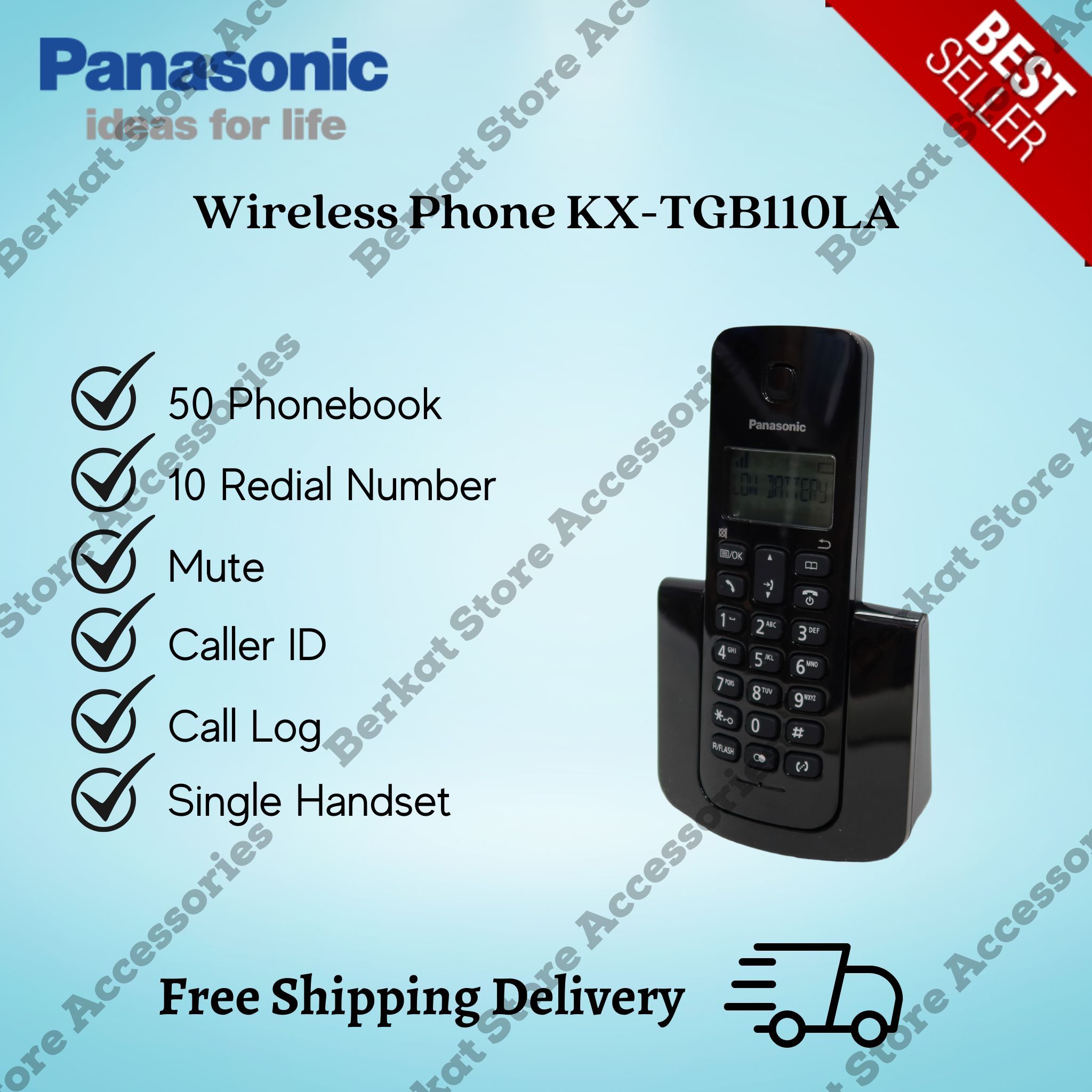 Panasonic Wireless KX-TGB110LA (BLACK) New Models Telpon Panasonic KX-TGB110LA Harga 530,999 rupiah*Gratis Ongkir
