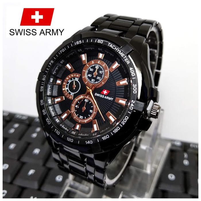 	 Jam Tangan Fashion Pria'' Tali Rantai Stainless Steel Swiss Arm Terlaris Jaman Kini'' 	