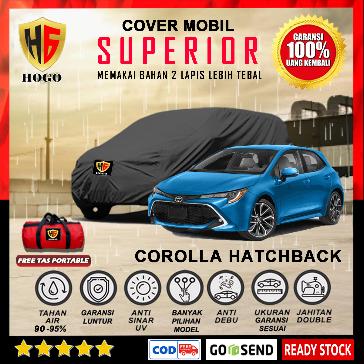 Body Cover Mobil Corolla Hatchback Outdoor Waterproof / Sarung Mobil Corolla Hatchback Waterproof / Selimut Tutup Penutup Toyota Corolla Hatchback / Mantol Kerudung Mantel Mobil Corolla Waterproof Outdoor Anti Air - SUPERIOR Harga 589,000 rupiah*Gratis Ongkir