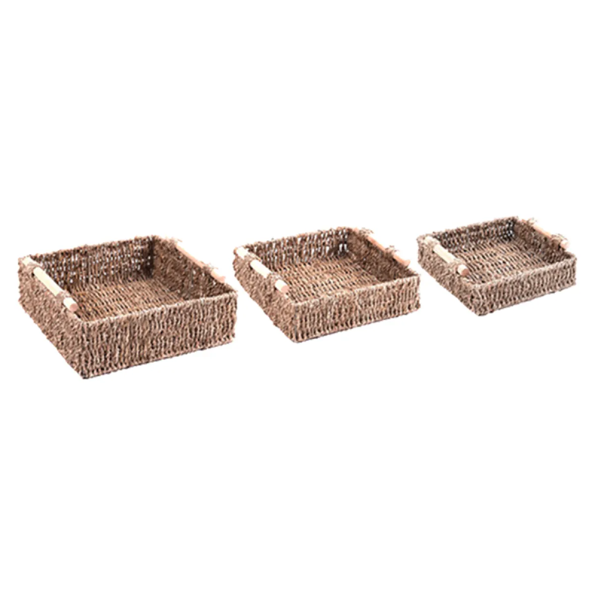 Seagrass Storage Baskets Set Of 3 Portable Hand Woven Baskets With Wooden Handle For Home And Bathroom Organization Lazada