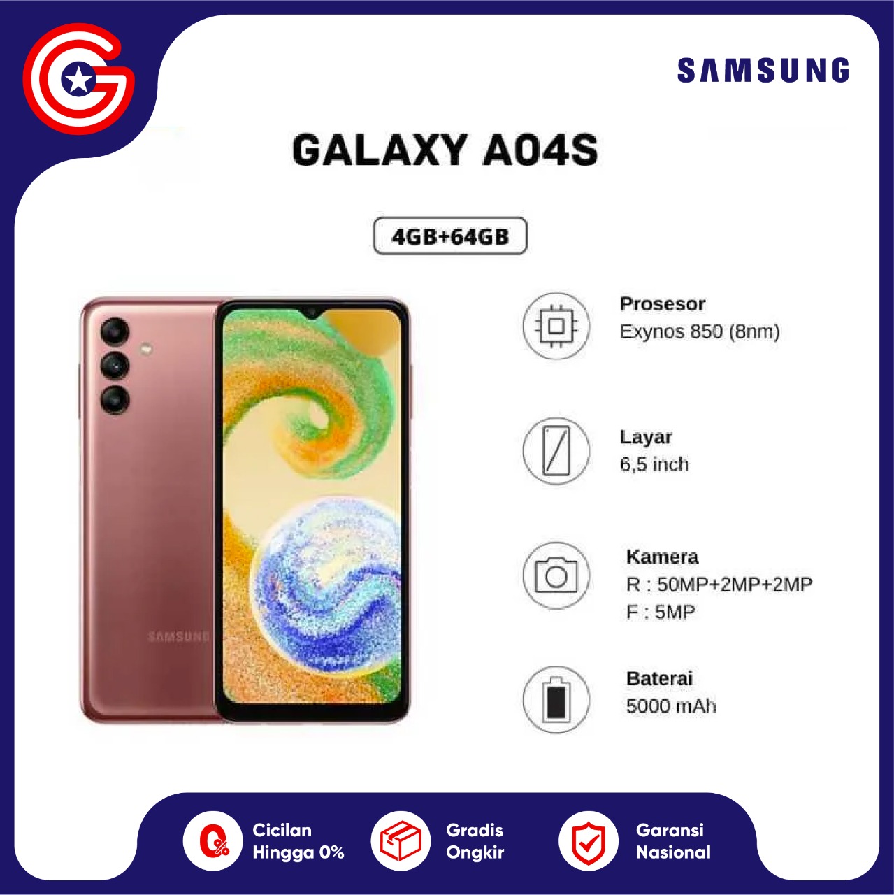Samsung A04s 4/64GB Garansi Resmi 1 Tahun Harga 1,869,000 rupiah*Gratis Ongkir
