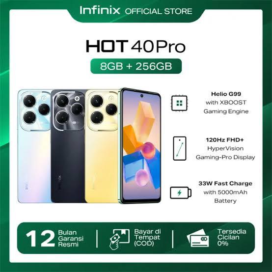 New Promo.. (Infinix Hot 40 Pro 8/256Gb and 12/256Gb - up to 16Gb Extended Ram - Helio G99) - Starligt Black Harga  1,780,000 Ringgit*Penghantaran Percuma