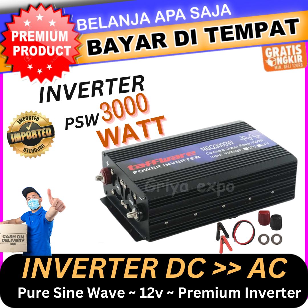 Car Power Inverter With Pure Sine Wave DC 12V to AC 220V 3000W - 12V Digital Aki Battery Alat Elektronik Electric Tools Portable Mobil Electronic Listrik Rumah Gelombang Sinus Murni 3000 Watt Harga 1,388,000 rupiah*Gratis Ongkir