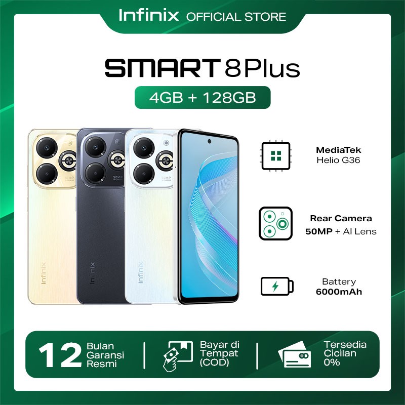 Infinix Smart 8 Plus 4/128GB - Up to 8GB Extended RAM - 90Hz Magic Ring Puch Hole Display - Helio G36 - 6000 mAh - 50MP Rear Camera Giá 1,444,779 Đồng*Miễn phí vận chuyển