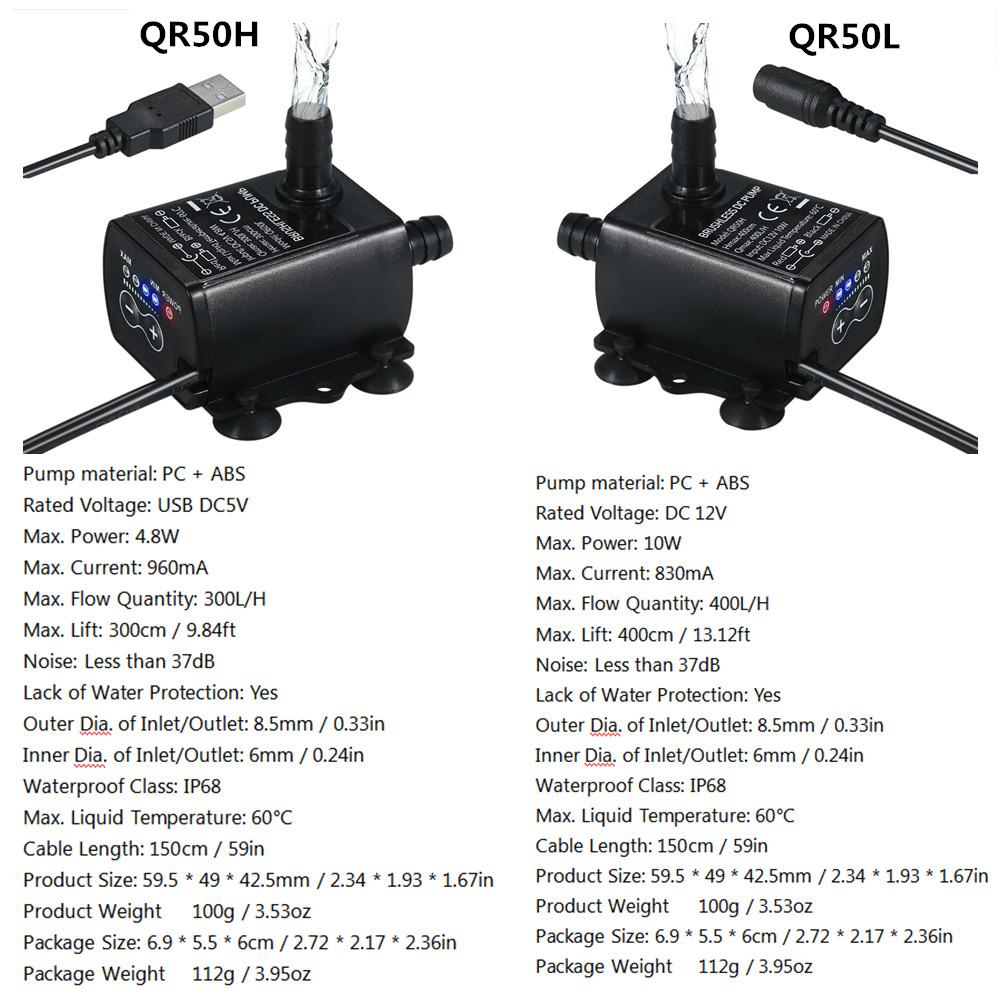 RCSD DC12V USB 5V Mini 4 Chế Độ Máy Bơm Nước Không Chổi Than Có Thể Điều Chỉnh Thông Số Kỹ Thuật: QR50H Công Suất: PCB 10W