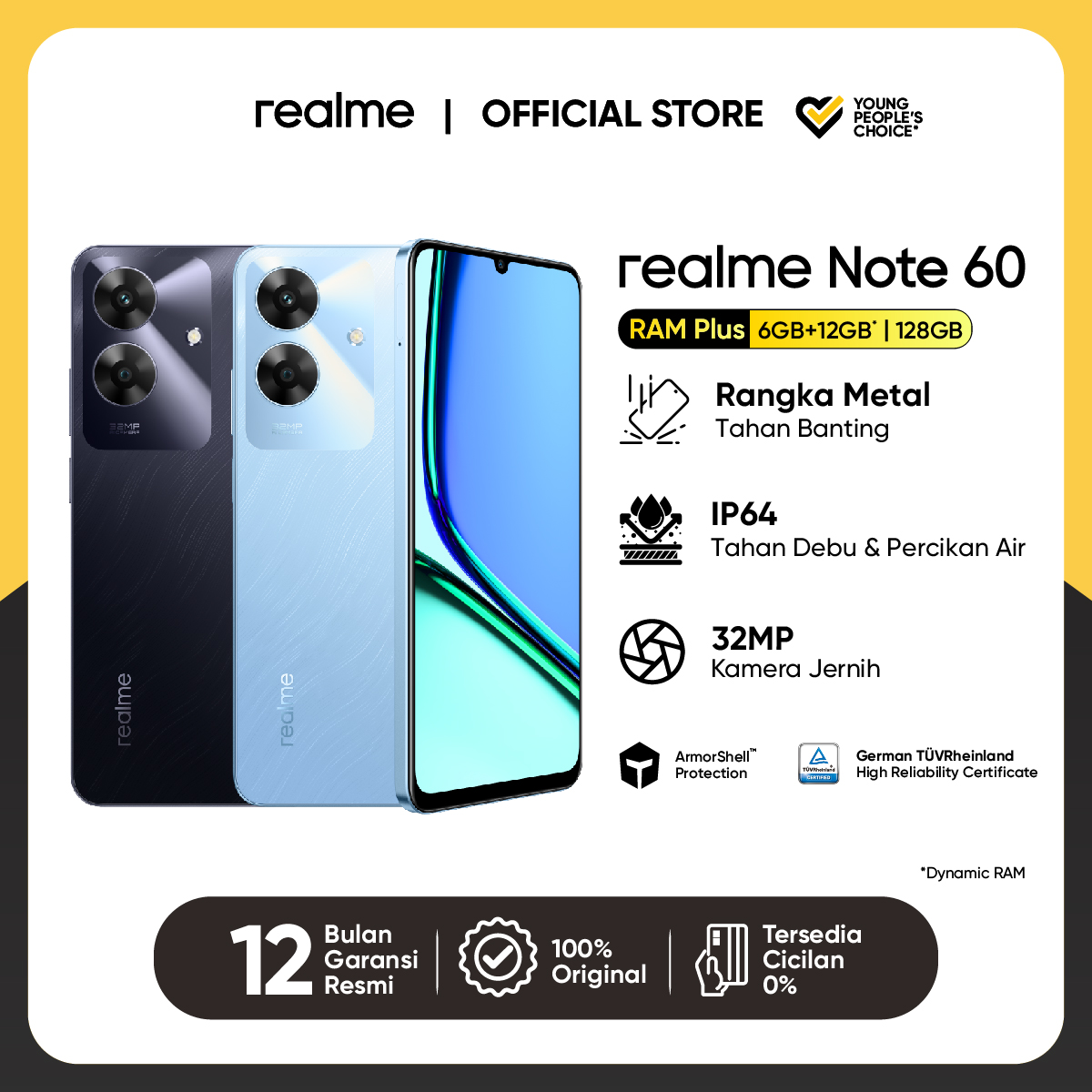 realme Note 60 6GB+12GB*|128GB,6.74 inch Smartphone,90Hz Display 5000mAh Long Battery Life,32MP Camera,IP64 Dust & Water Resistance,48-month Fluency Giá 1,499,000 Đồng*Miễn phí vận chuyển