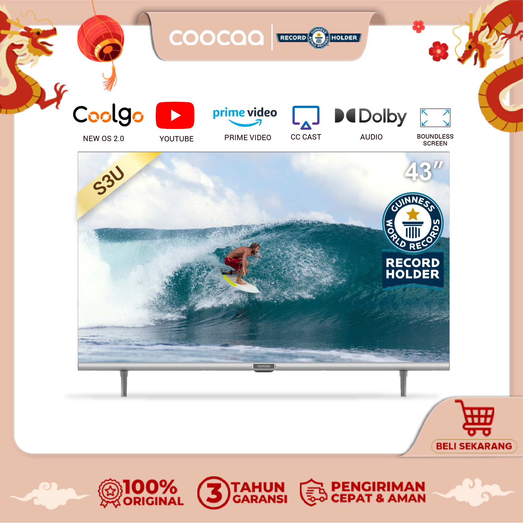 	 COOCAA 43 inch Digital Smart TV -OS Coolita - FHD - Dolby Audio - Youtube (Model : Coocaa 43S3U)	
